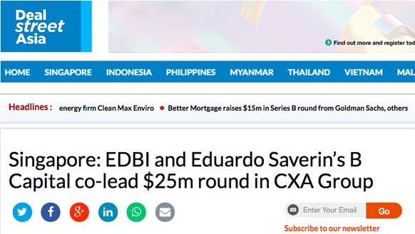 新加坡:EDBI和Eduardo Saverin的B CAPITAL共同领投了CXA集团2500万美元的融资。