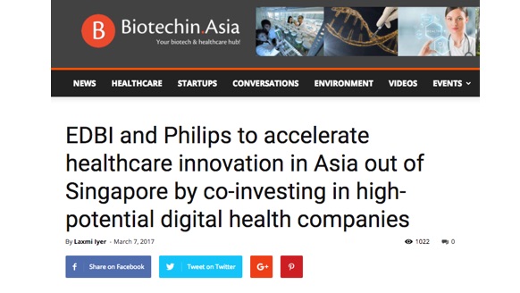经济发展局风险投资部门和飞利浦将通过对高潜力数字健康公司的共同投资加快亚洲新兴医疗卫生创新
